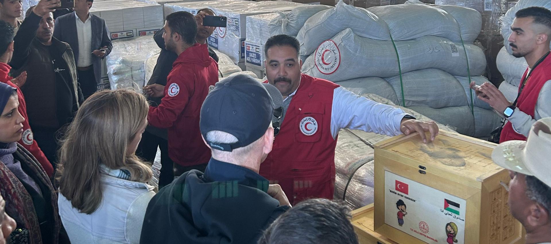 Rep Smith and aid workers at Rafah border